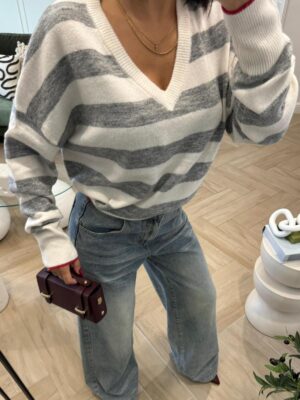 Maglia scollo a V righe